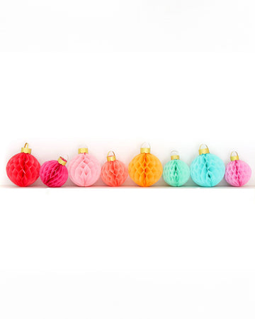 set of 8 colorful honeycomb paper ornaments