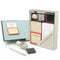 packaged personal library kit: 20 self-adhesive pockets and checkout cards, date stamp and inkpad, pencil tested on a book