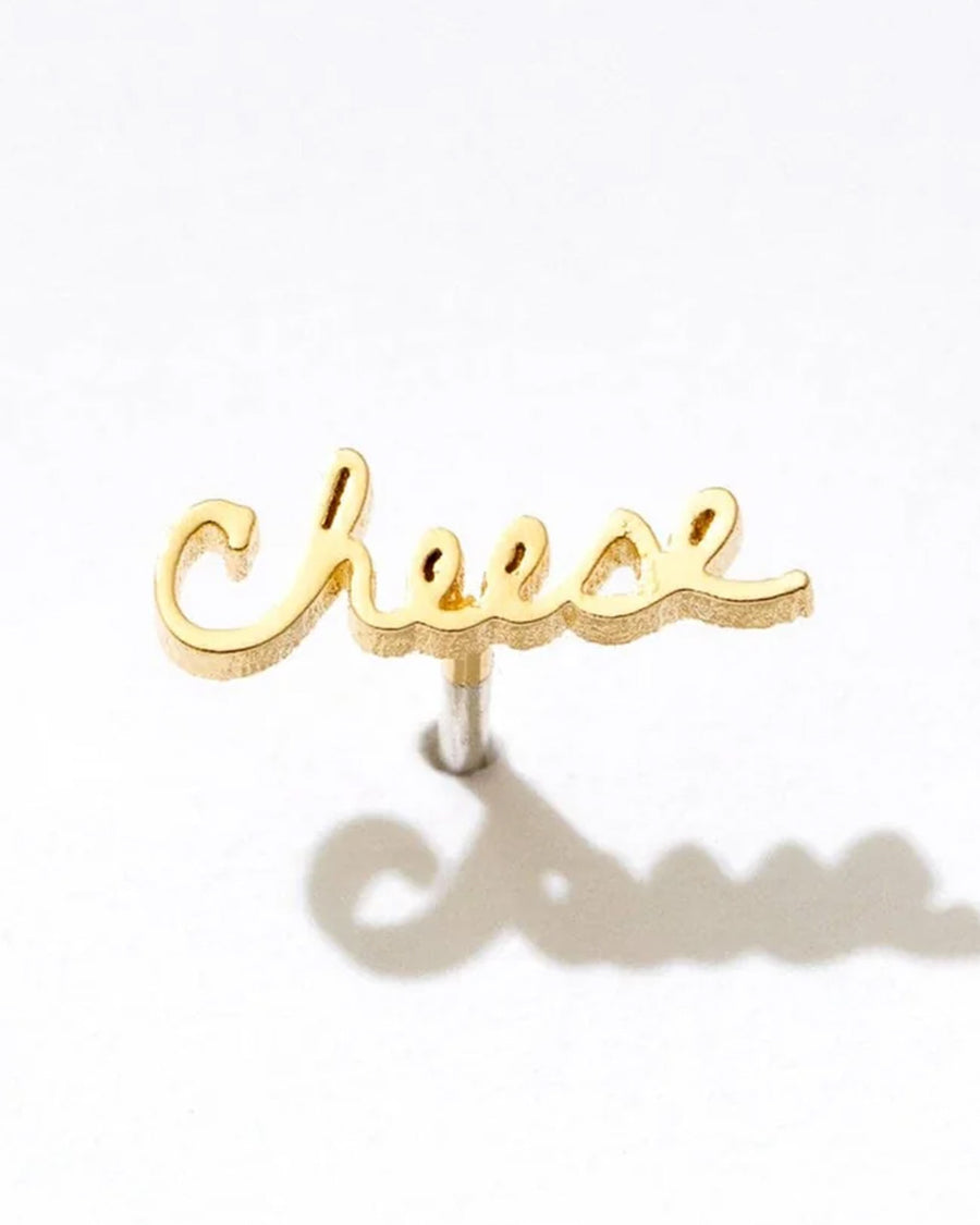 gold cursive 'cheese' single stud earring