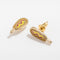 side view of pair of corn dog with ketchup and mustard enamel earrings