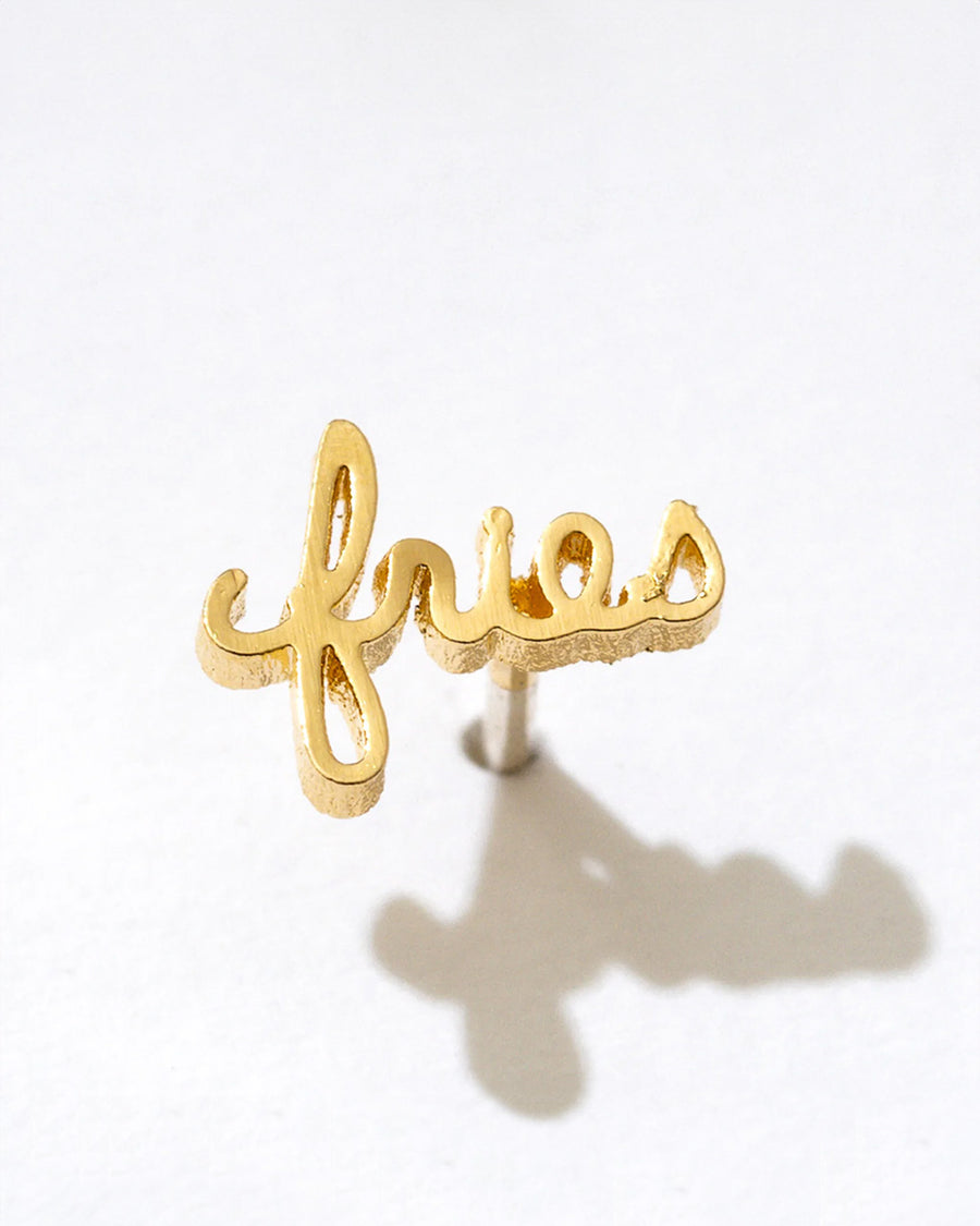 gold cursive 'fries' single stud earring