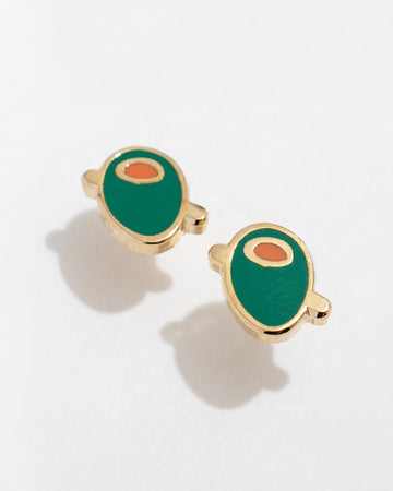 pair of green olive enamel earrings