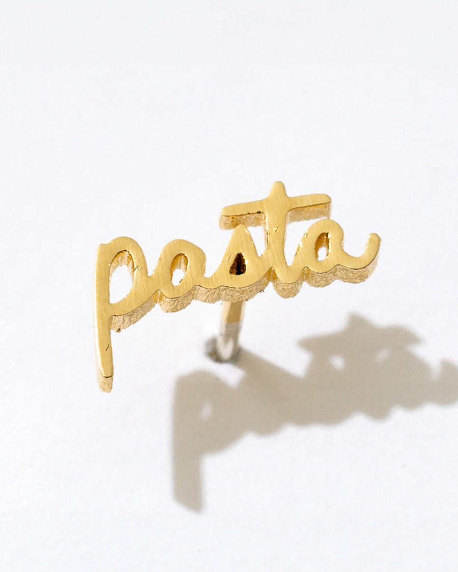 gold cursive 'pasta' single stud earring