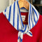 heather grey and royal blue striped cashmere bandana on a hanger