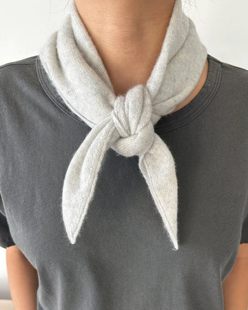 model wearing heather grey cashmere bandana