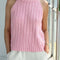 model wearing pink ribbed halter sweater tank