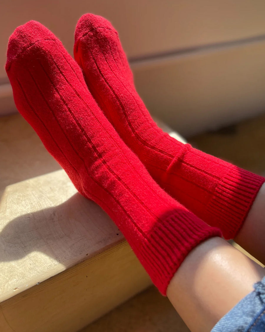 model wearing red classic cashmere socks