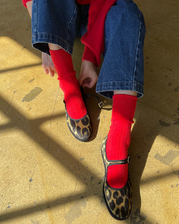 model wearing red classic cashmere socks