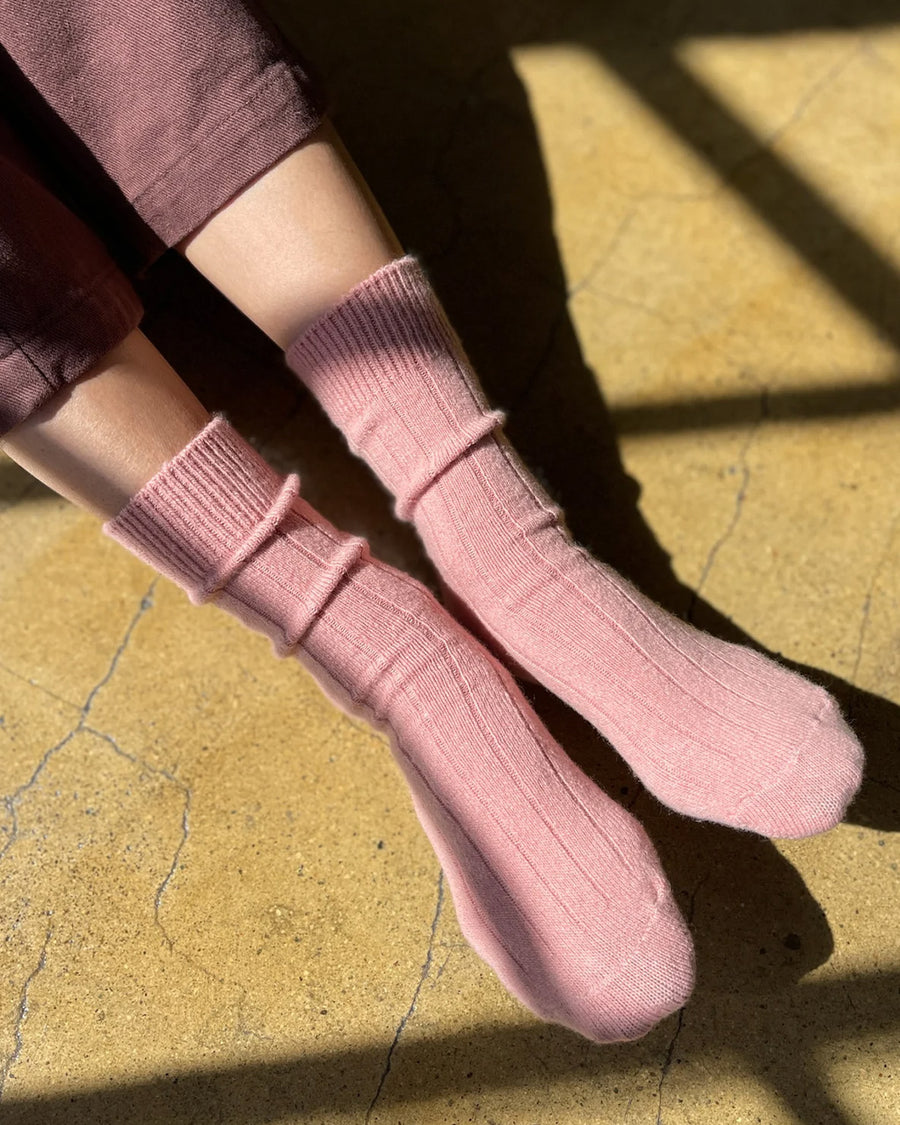 model wearing light pink classic cashmere socks