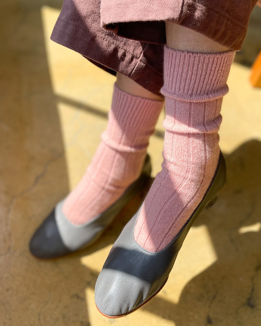 model wearing light pink classic cashmere socks