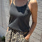 model wearing vintage black basic tank cami