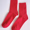 red ribbed high crew socks