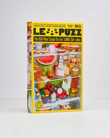 le puzz 1000 piece puzzle with a fridge filled with very delicious food and snacks