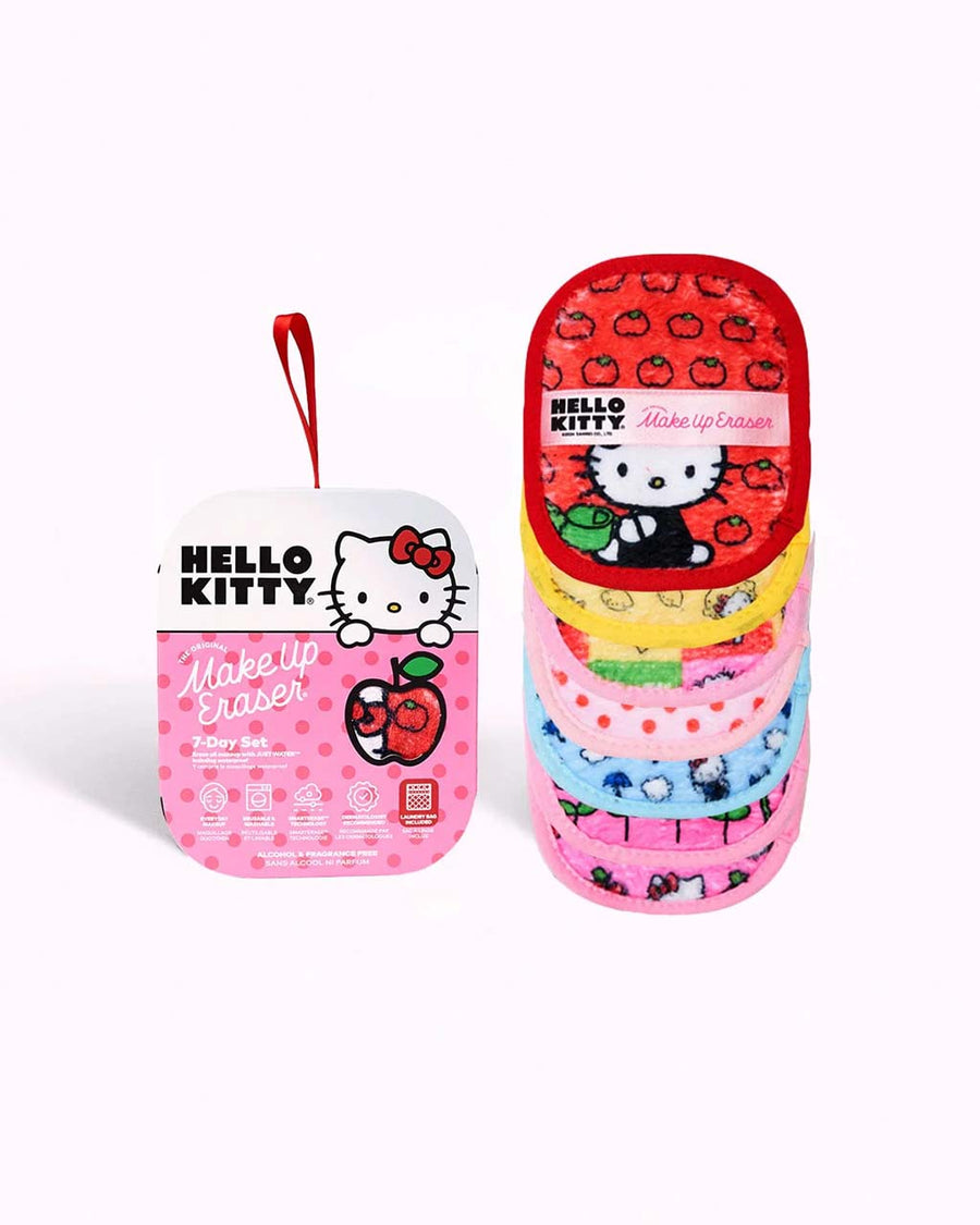 set of 7 various hello kitty reusable makeup wipes with laundry bag