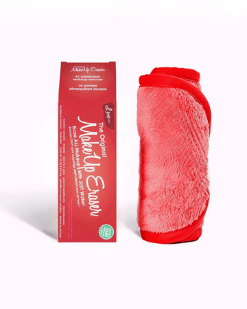 red reusable makeup fabric wipe