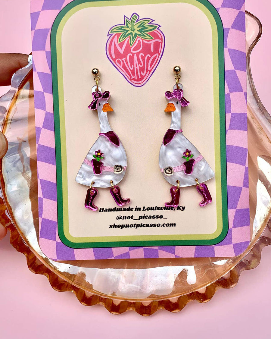 goose earrings dress in pink cowgirl outfit on not picasso card