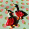 large dangle earrings with geese dressed as a strawberry