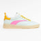 aqua sneaker with yellow and hot pink trim detail and yellow shoe laces