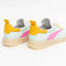 back view of aqua sneaker with yellow and hot pink trim detail and yellow shoe laces