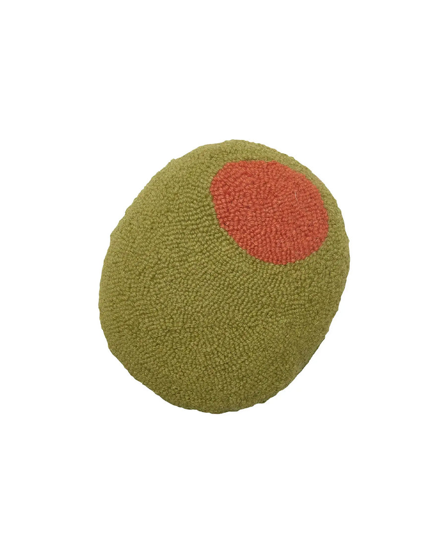 green olive shaped throw pillow