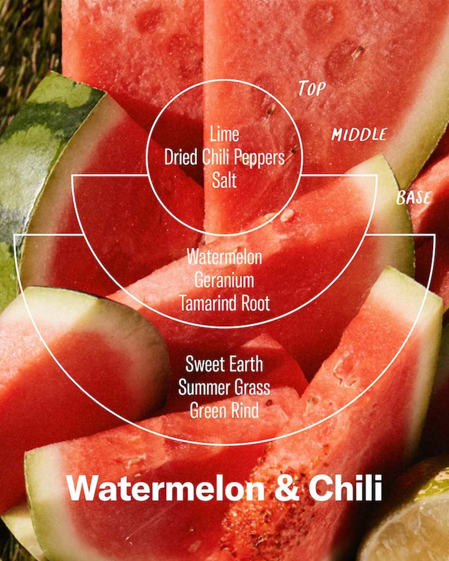 top: lime, dried chili peppers, middle: watermelon, geranium, tamarind root, bottom: sweeth earth, summer grass and green rind