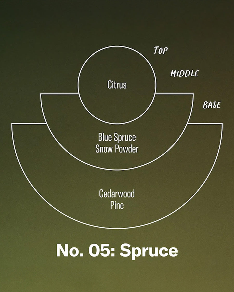 top: citrus
middle: blue spruce, snow powder
base: cedarwood, pine