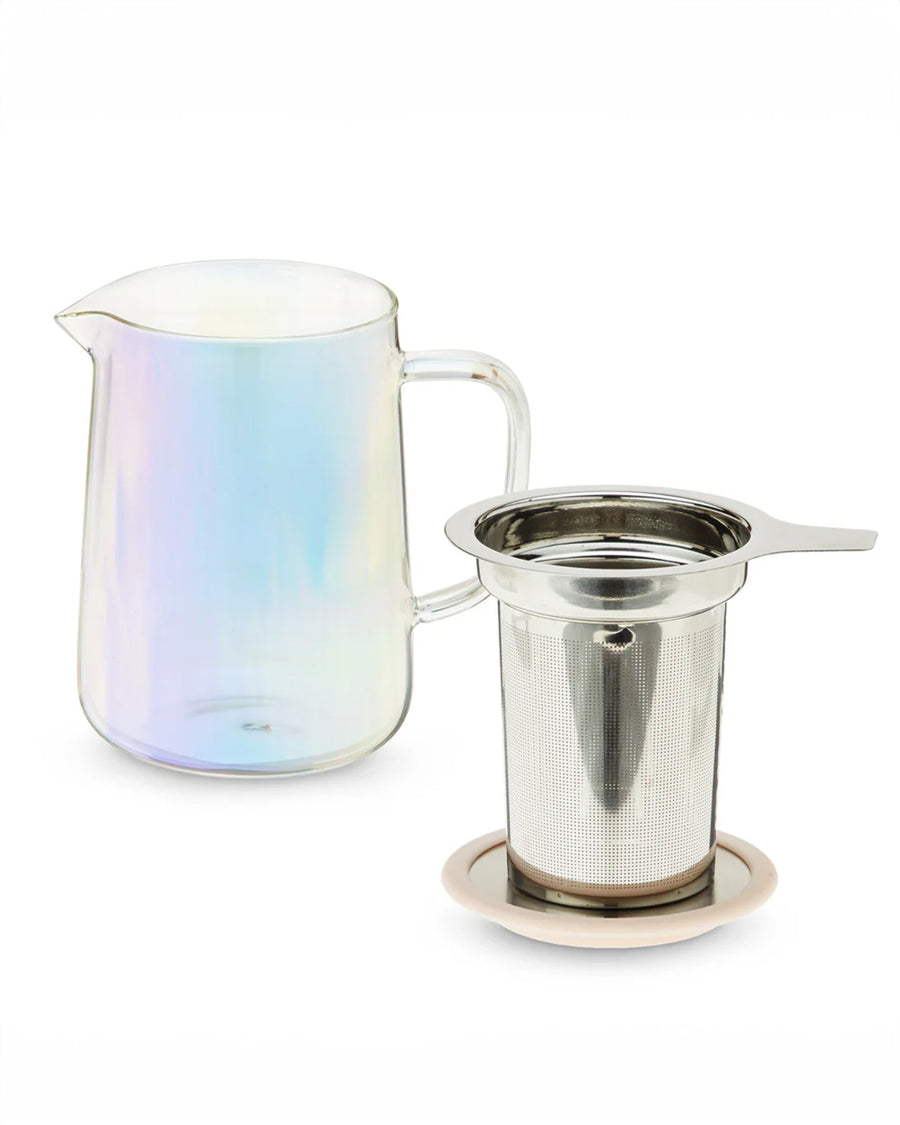 separated 16 oz. rainbow iridescent glass teapot with infuser 