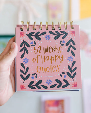 gold file '52 weeks of happy quotes' flip desk calendar