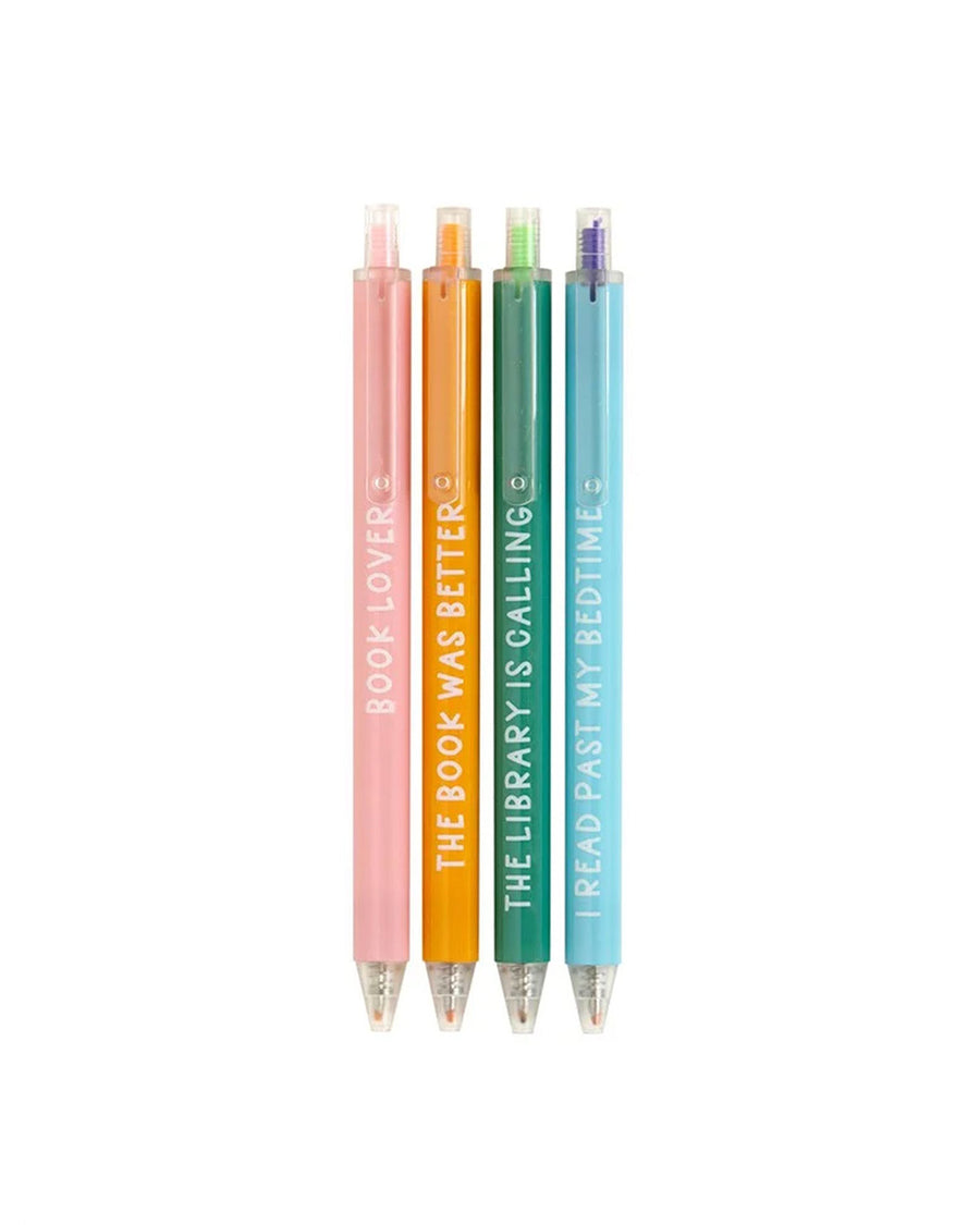 set of 4 various reading theme colored pens