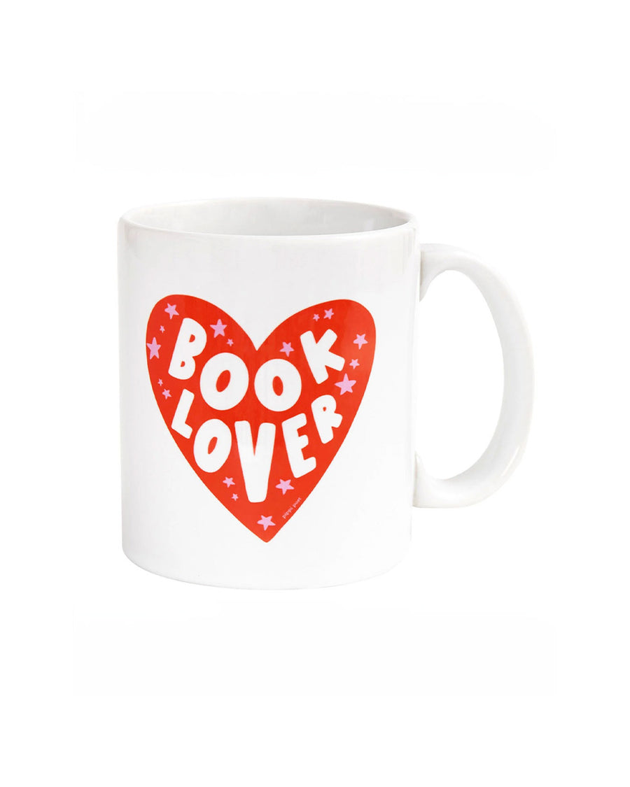 white 'book lover' with heart design ceramic mug