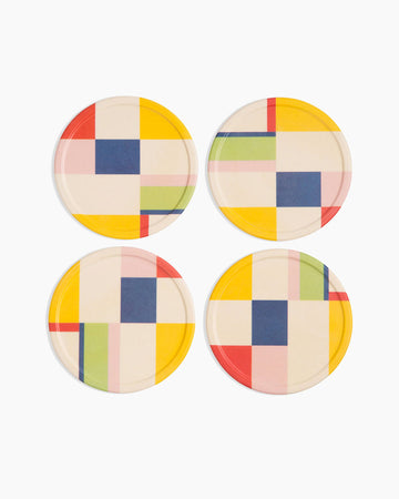 set of 4 colorful color block coasters