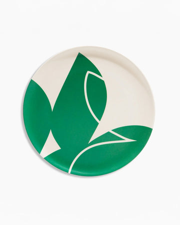 cream salad plate with abstract palm leaf print