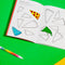 colored pizza page inside of journal with "The Creativity Journal" printed in gold and covered in colorful waves