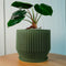 green textured 3d printed vase with a plant in it