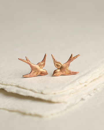 brass swallow bird shaped stud earrings