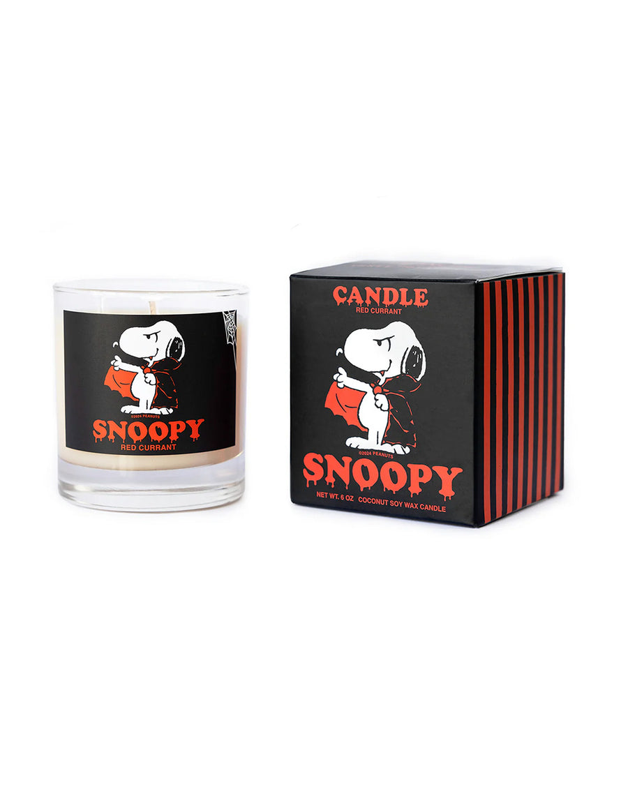 red currant scented candle with dracula snoopy and box