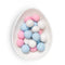 white, blue and pink hard shell chocolate candies