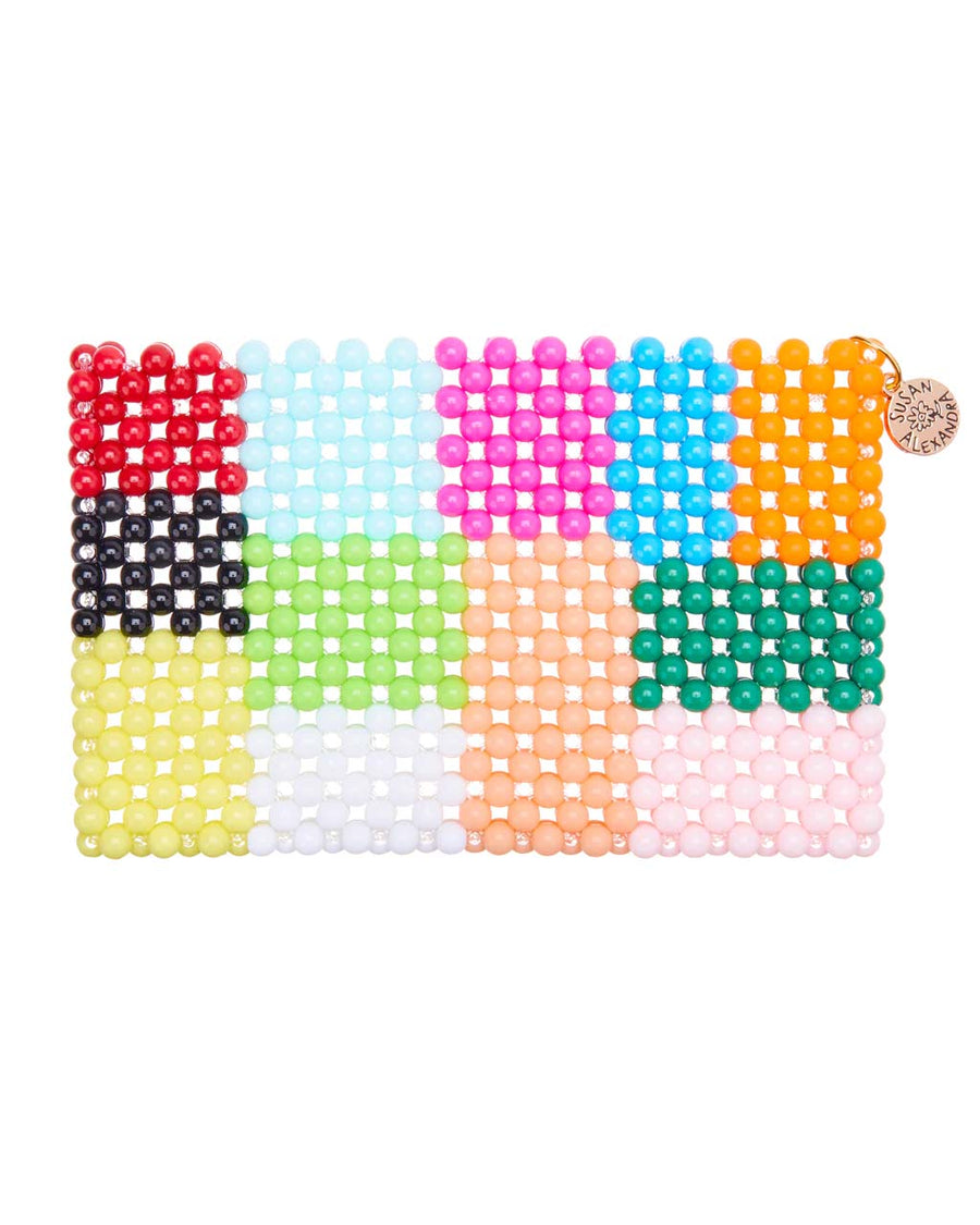 colorful check beaded cardholder