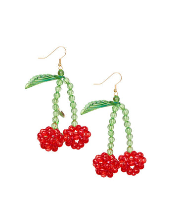 beaded cherry dangle earrings