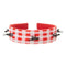 top view of white and red checkered beaded headband with beaded ants