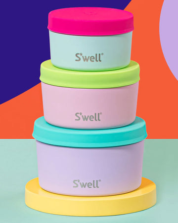 set of three colorful food canisters