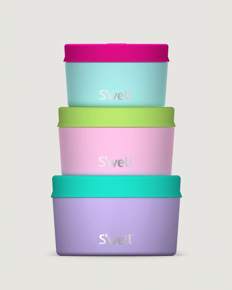 set of three colorful food canisters