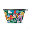 green salad bowl set with colorful 'paper cut out' shapes and smaller container for dressing