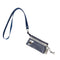 blue and white striped zip lanyard wallet with snoopy holding a bouquet of flowers