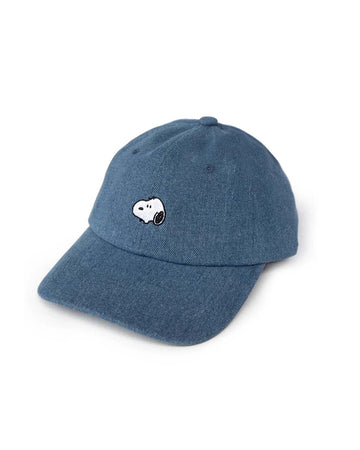 denim dad hat with embroidered snoopy head patch