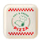 white square tray with 'hot & fresh pizza' with snoopy in a chef at and an old school pizzeria color scheme