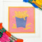 french fries in blue container needlepoint kit with embroidery yarn and instructions