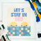 'let's stay in bed' typography and people graphic needlepoint kit with embroidery yarn and instructions