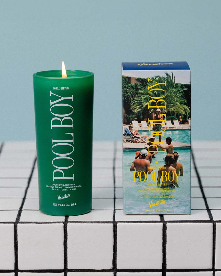 green pool boy pillar candle and box