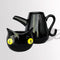 separated black cat tea kettle and cup with removable lid